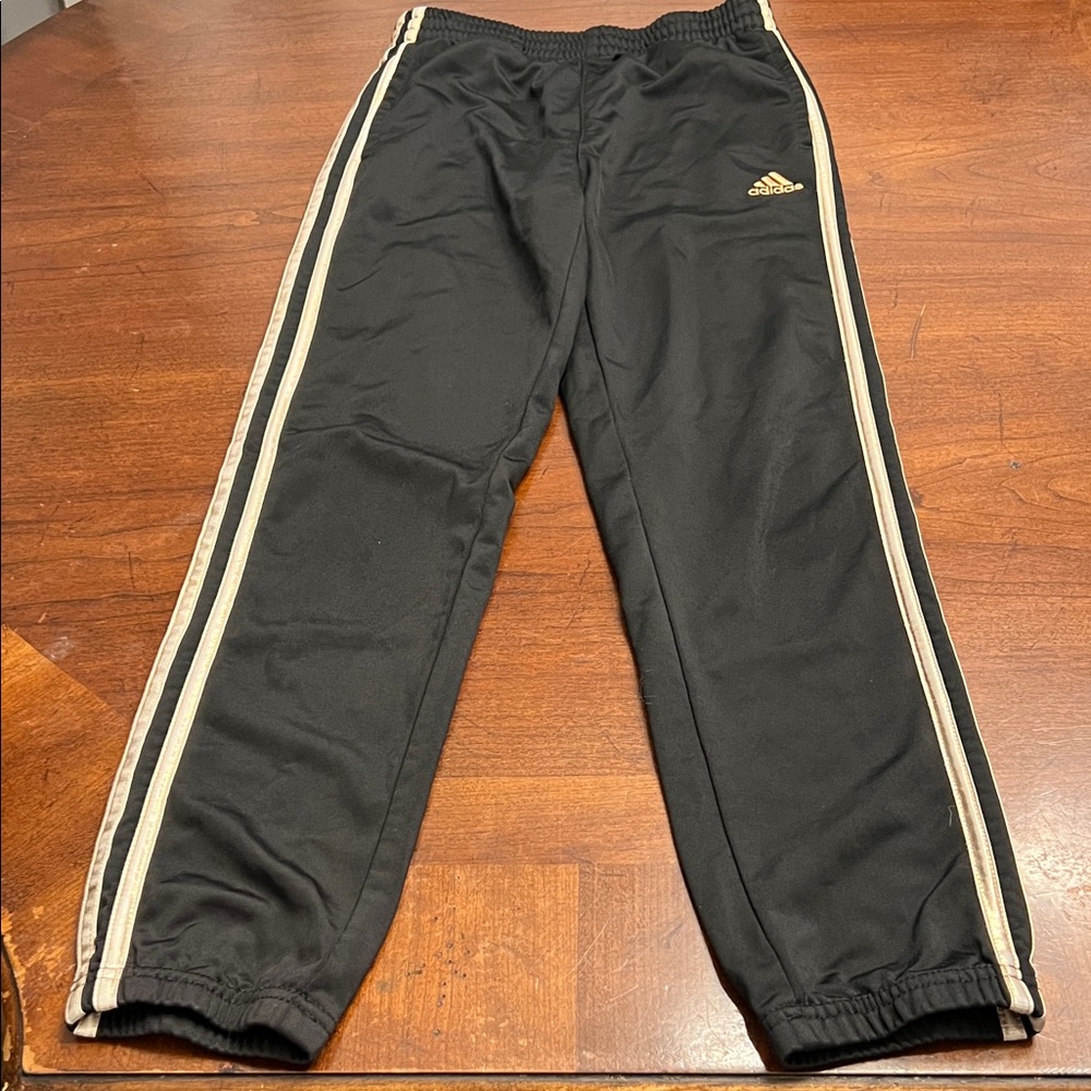 Adidas Kids Black Joggers with Gold Stripes